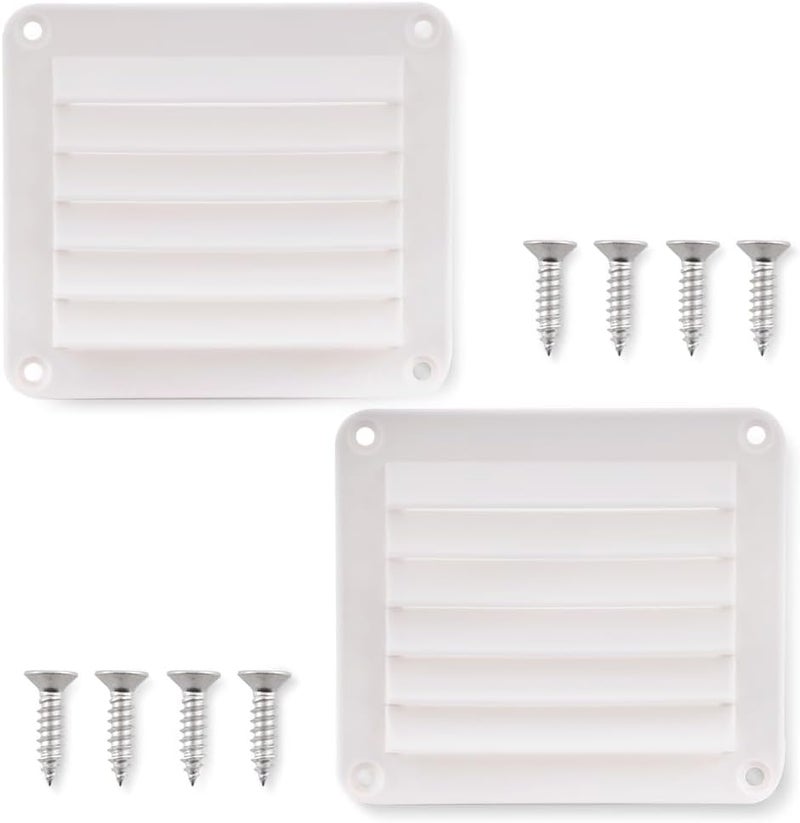 VTurboWay 2 Pcs 5-1/2" Louvered Flush Plastic Thru Vent for Caravan, Marine Boat Vent, White, Free Installation Screws - Image 1
